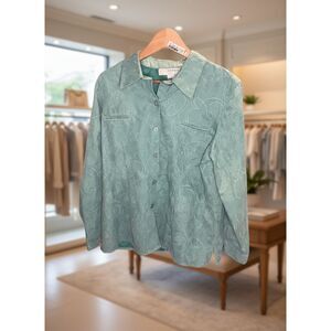 Sag Harbor Petite Emerald Green Embroidered Suede-Finish Blouse Size 16P